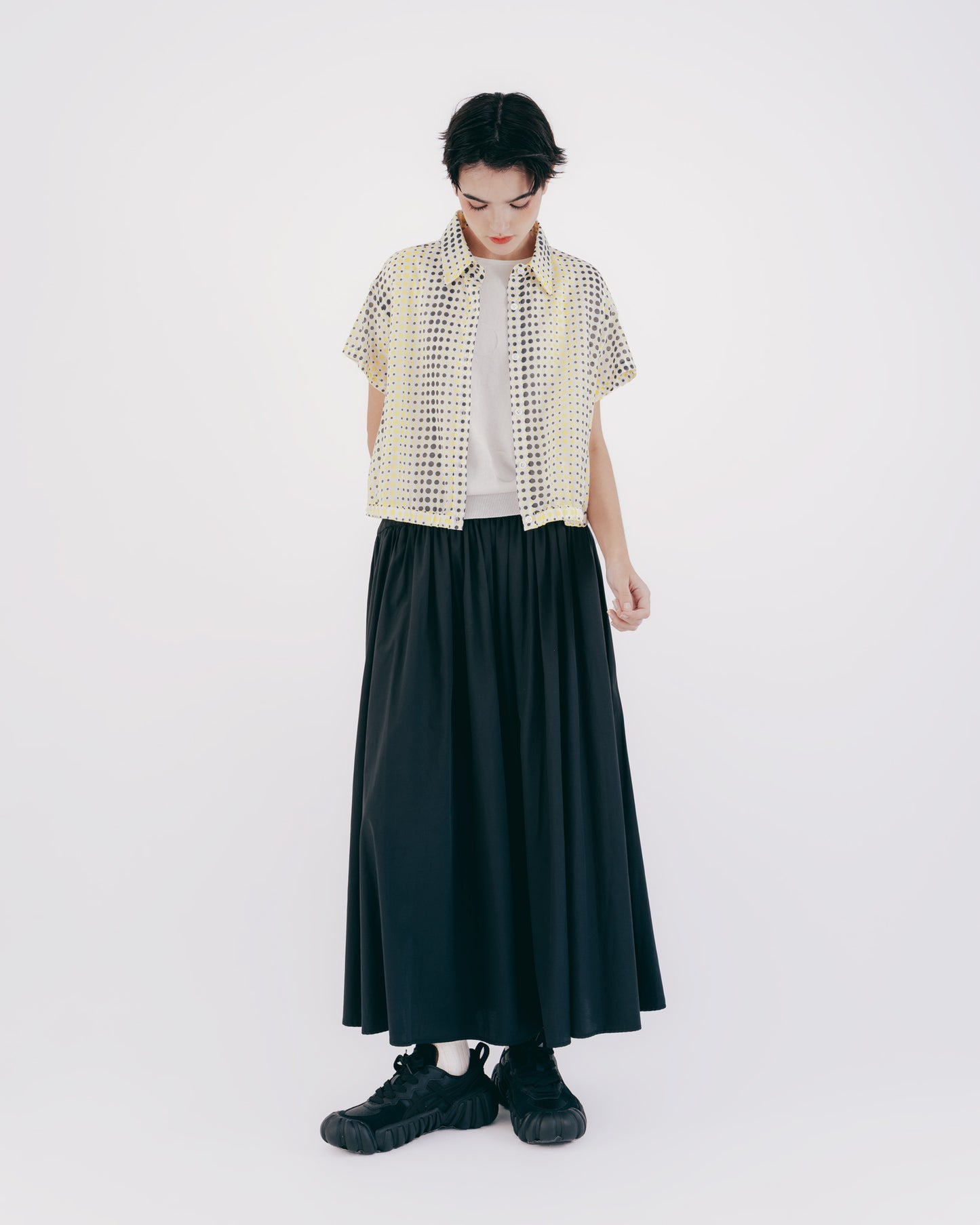 Polka Dot Print Elastic Hem Short Sleeve Top