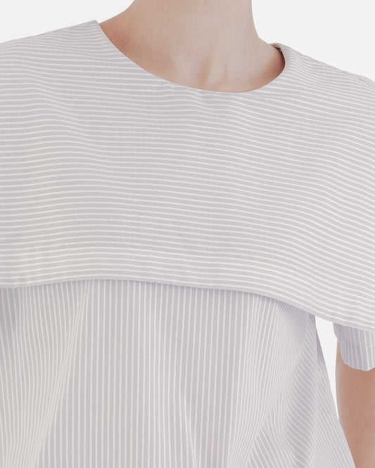 水手領條紋短袖上衣(灰色)