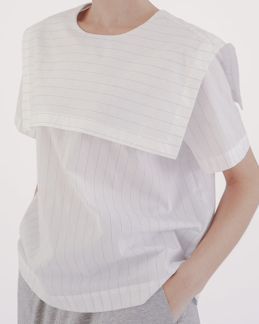 水手領條紋短袖上衣(白色)