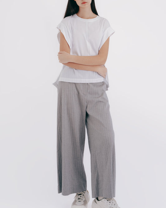 細緻銀蔥條紋落地寬褲