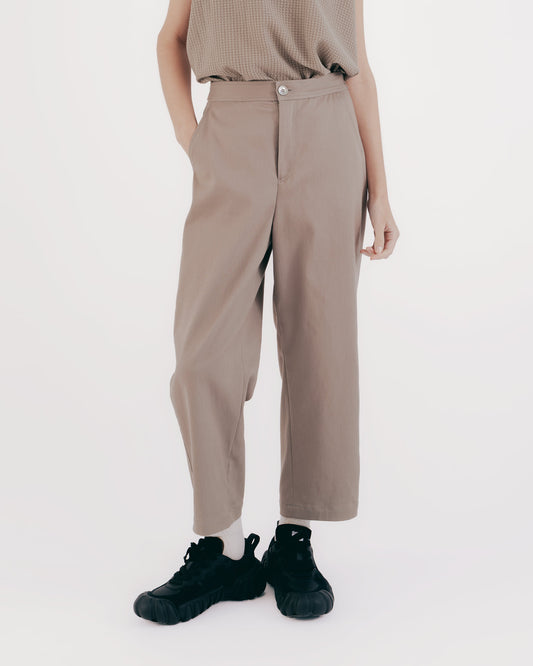 縫線丹寧錐形褲(灰綠)