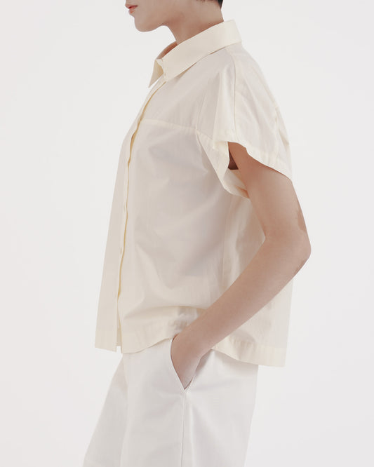 棉質連肩短袖襯衫(淺黃)