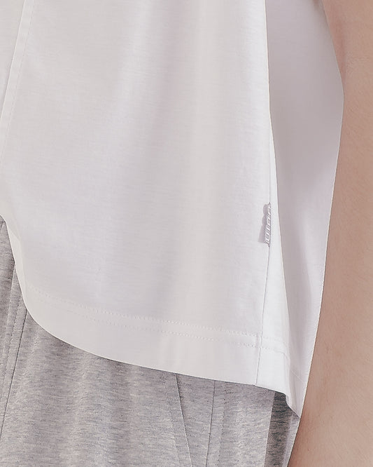 切線設計方領針織上衣(白色)