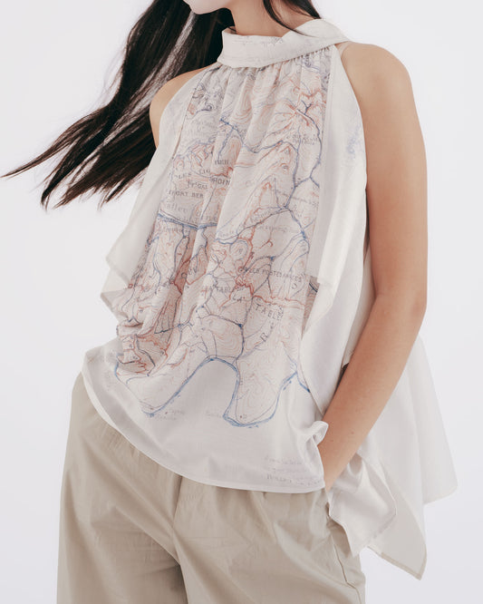 FORMOSA手稿印花削肩上衣