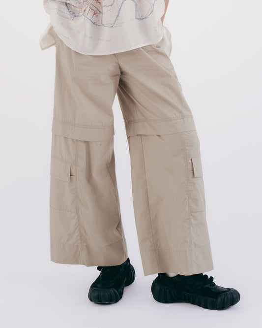 工裝感切線設計鬆緊寬褲