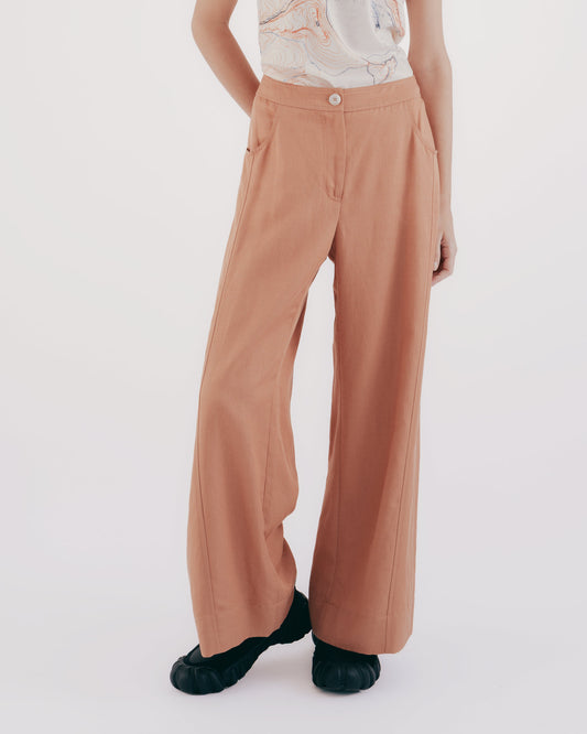 切線設計A字落地寬褲 (橘棕)