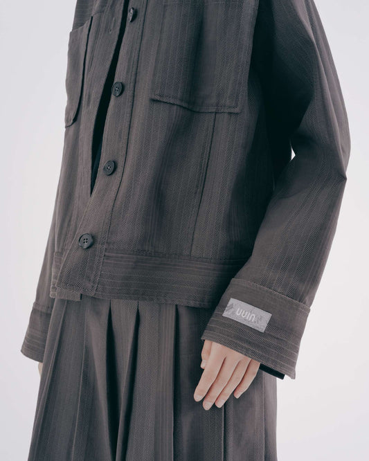 灰條織紋雙貼袋工裝外套