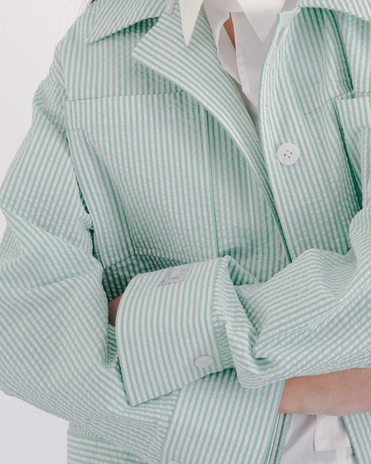 條紋泡泡組織雙貼袋工裝外套