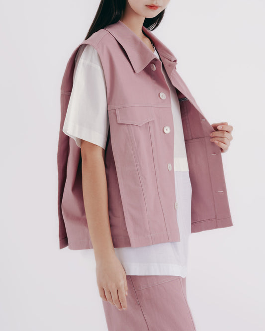 中性時髦寬鬆牛仔背心(粉色)