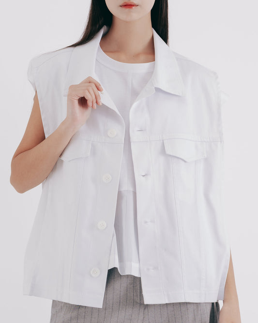 中性時髦寬鬆牛仔背心(白色)