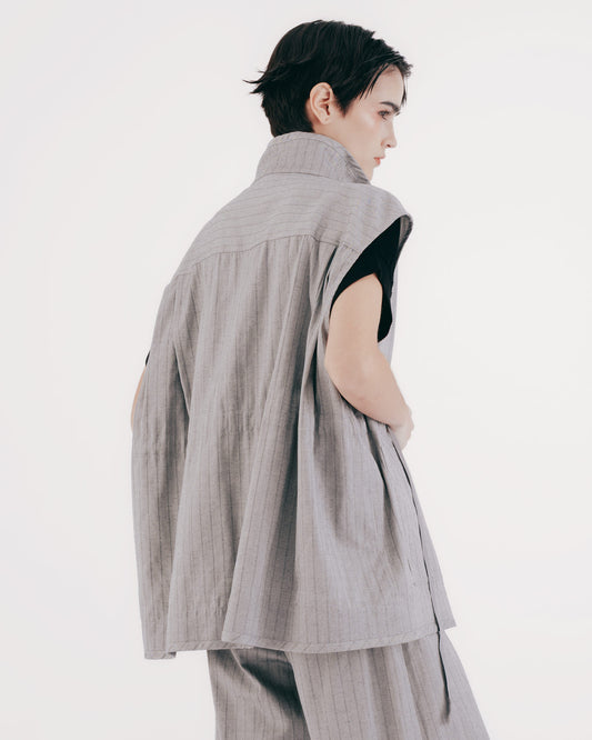 細緻銀蔥條紋立領背心