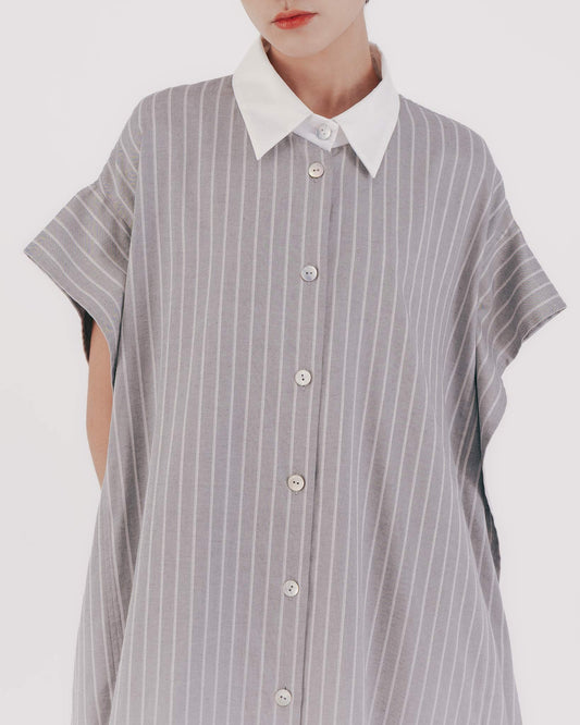 細緻銀蔥條紋拼接洋裝