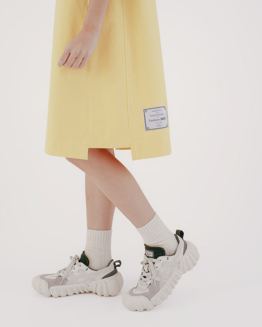 圓領無袖切線洋裝(嫩黃)