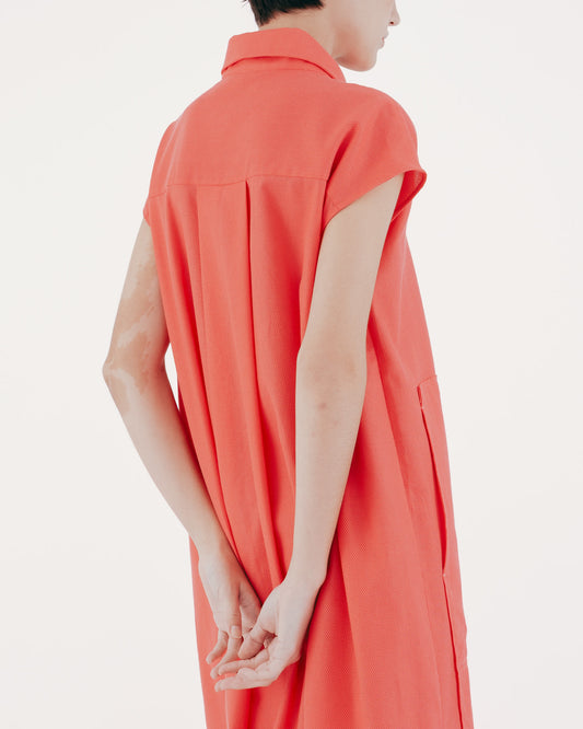 菱格織紋多口袋造型長洋裝(桃紅)