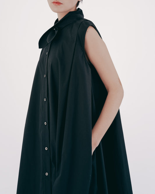 菱格織紋多口袋造型長洋裝(黑色)