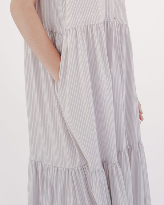 日系感抽繩蛋糕裙洋裝(條紋)