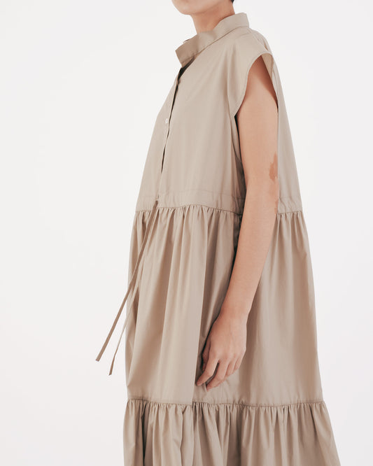 日系感抽繩蛋糕裙洋裝(卡其)