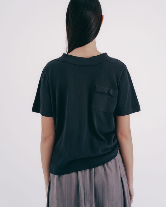 正反兩穿針織POLO衫(黑色)