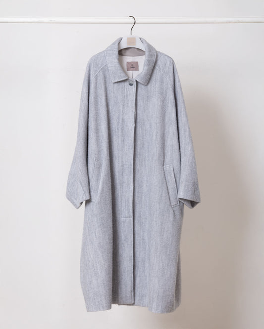 落肩長版毛呢大衣(淺灰)