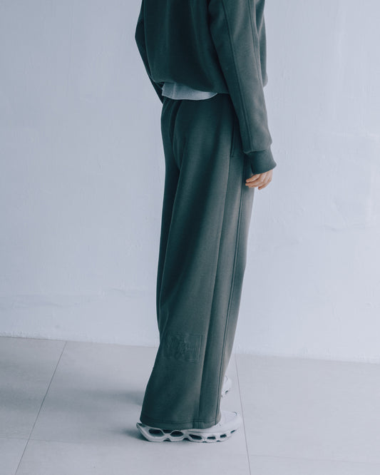 立體剪接休閒寬褲(深灰綠)