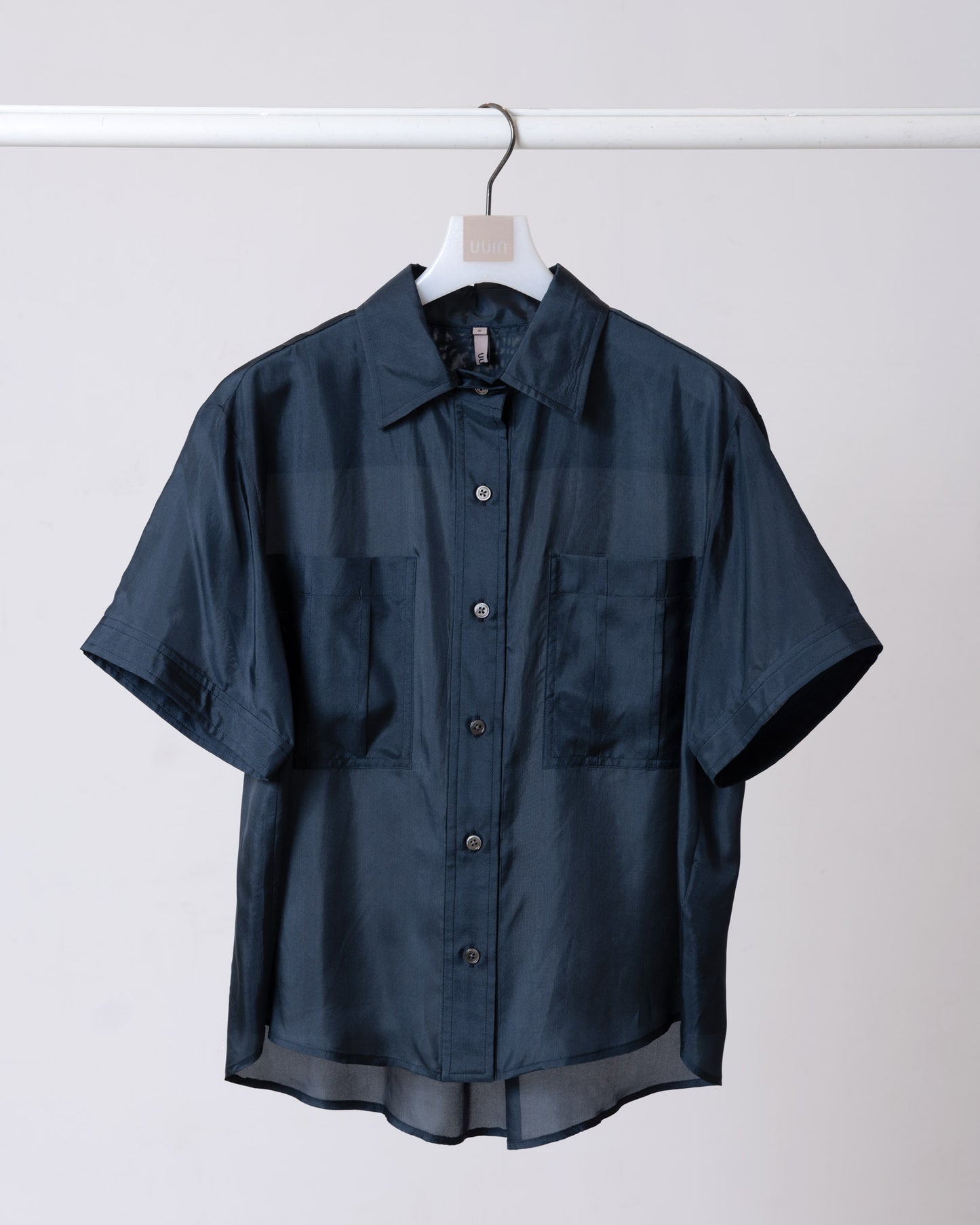 Silk cotton short-sleeved shirt (dark blue)