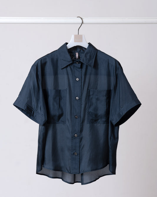 絲棉透感短袖襯衫(深藍)
