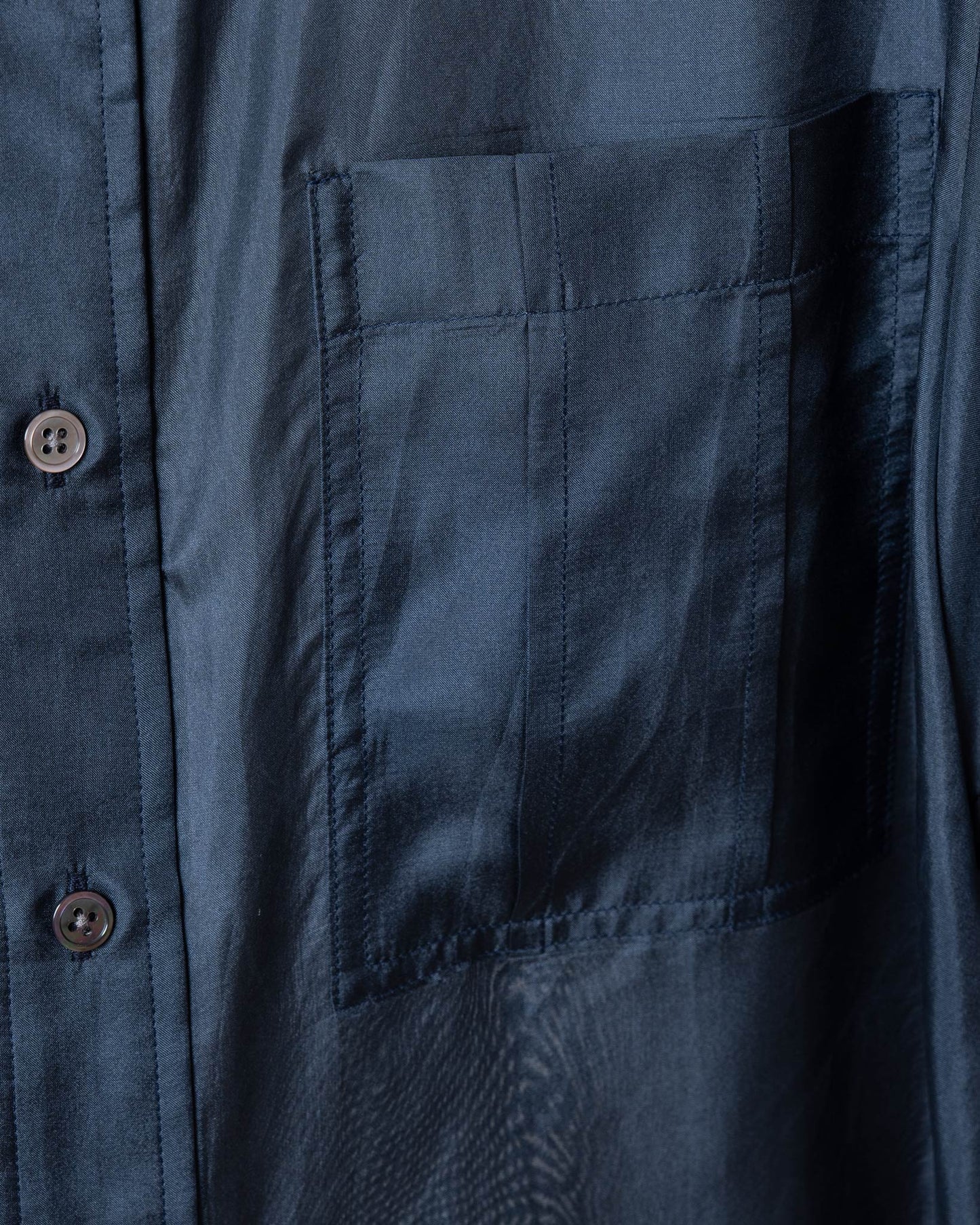Silk cotton short-sleeved shirt (dark blue)