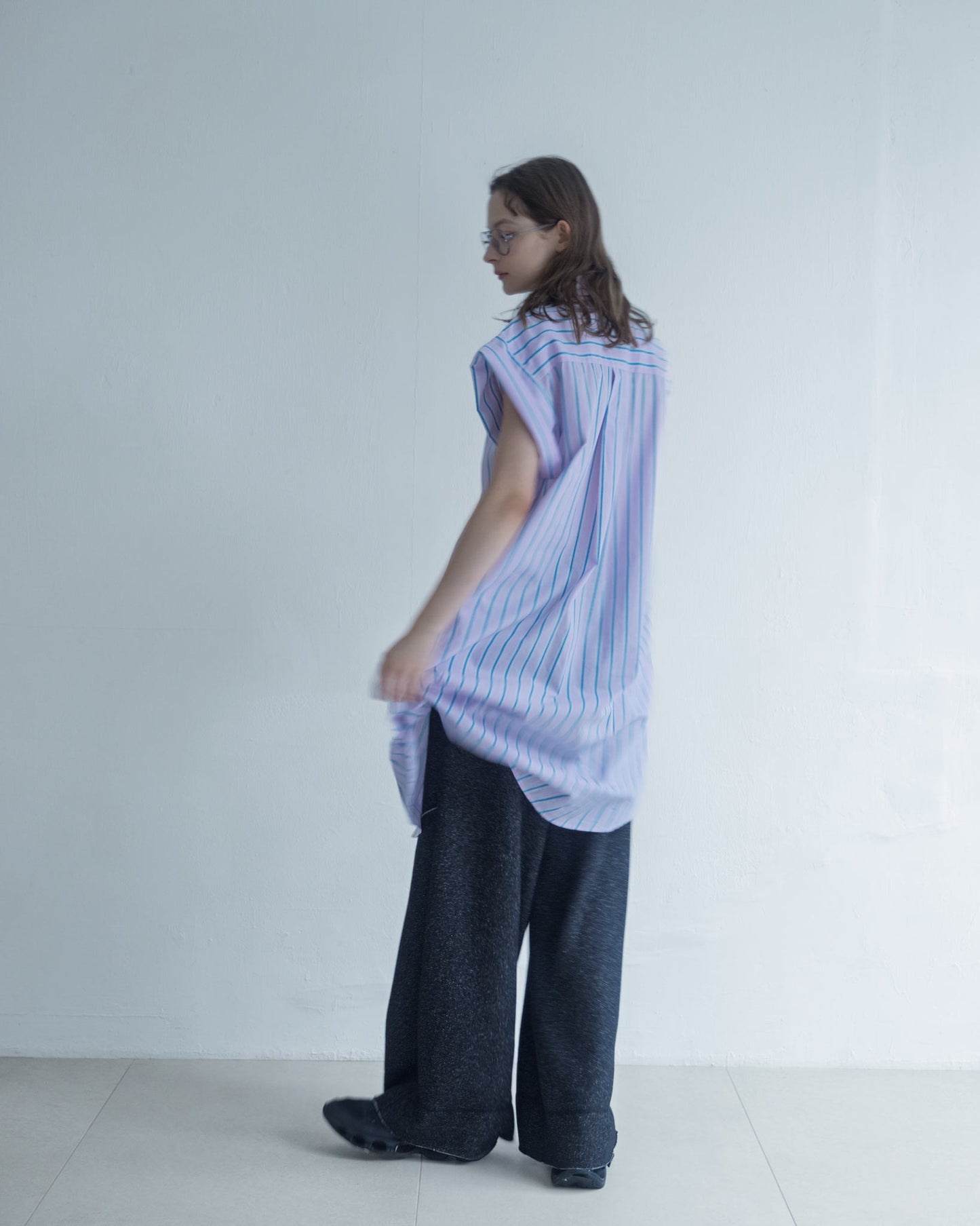 Loose Drop Shoulder Long Striped Shirt (Pink)