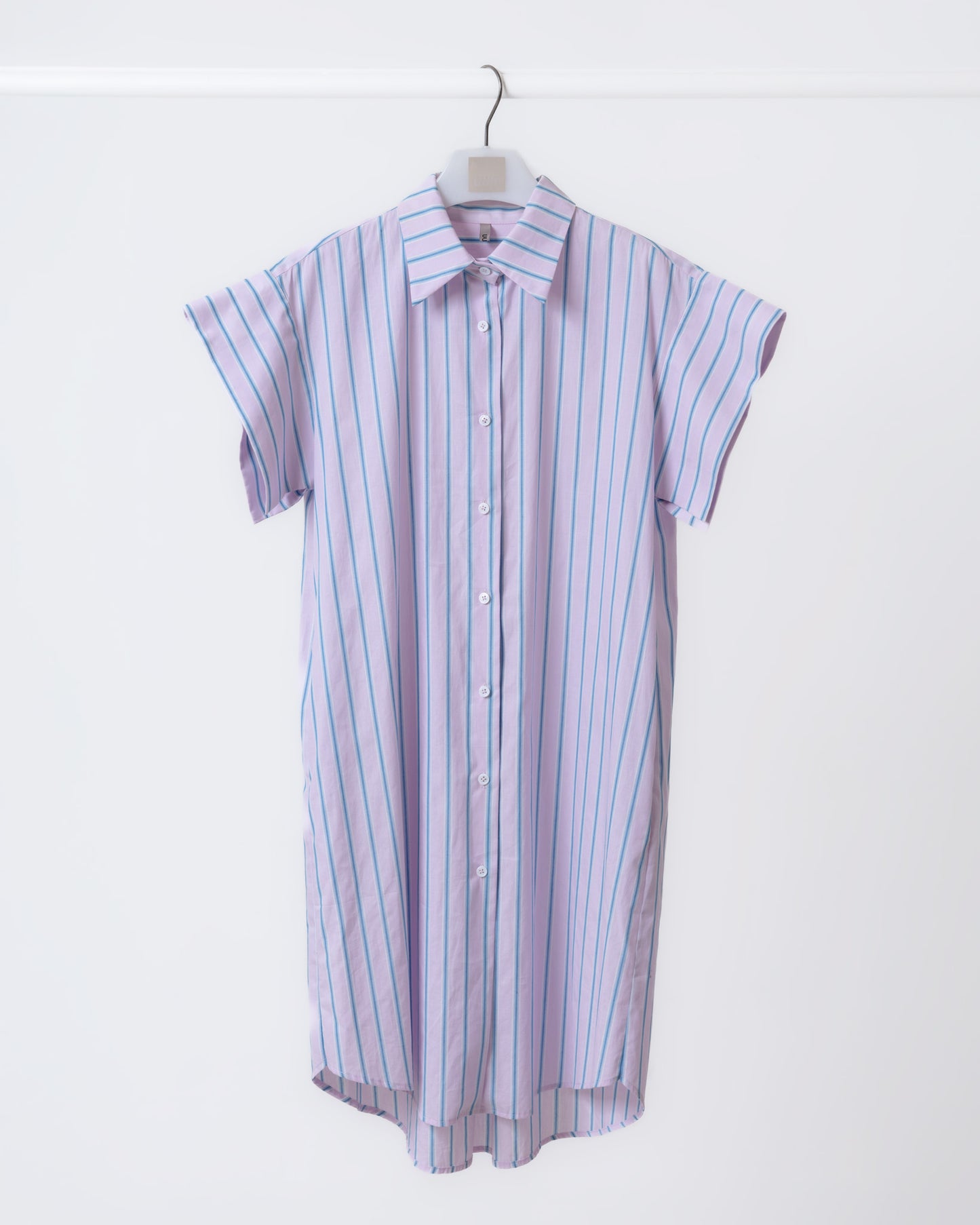 Loose Drop Shoulder Long Striped Shirt (Pink)