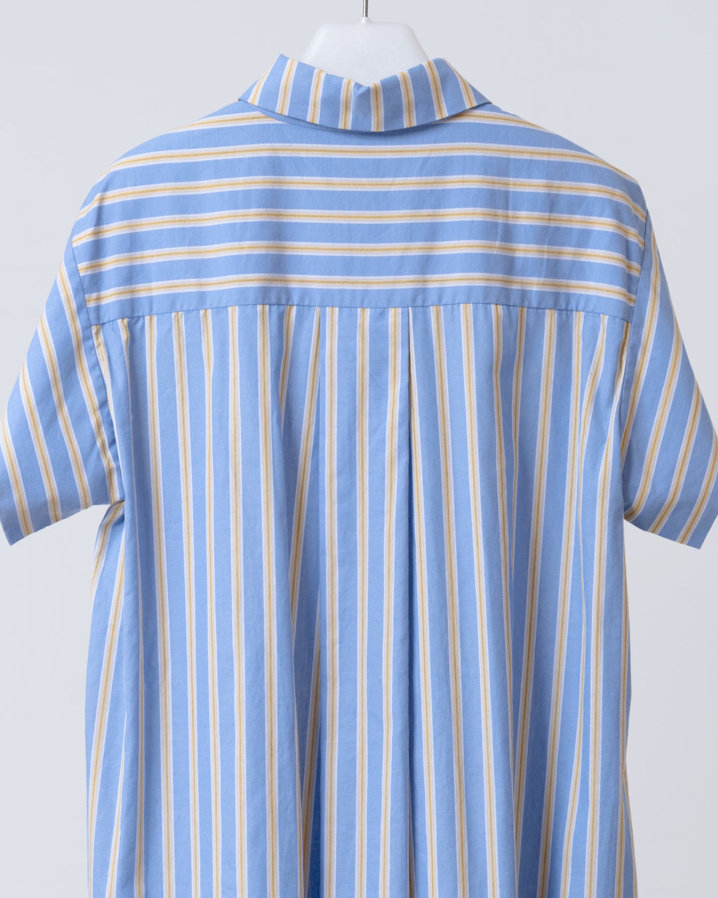 Loose Drop Shoulder Long Striped Shirt (Blue)