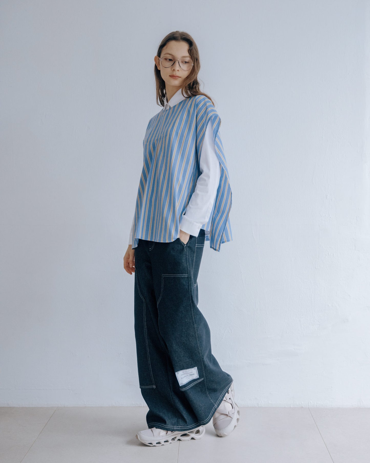 Three-Dimensional Striped Square Top (Blue)