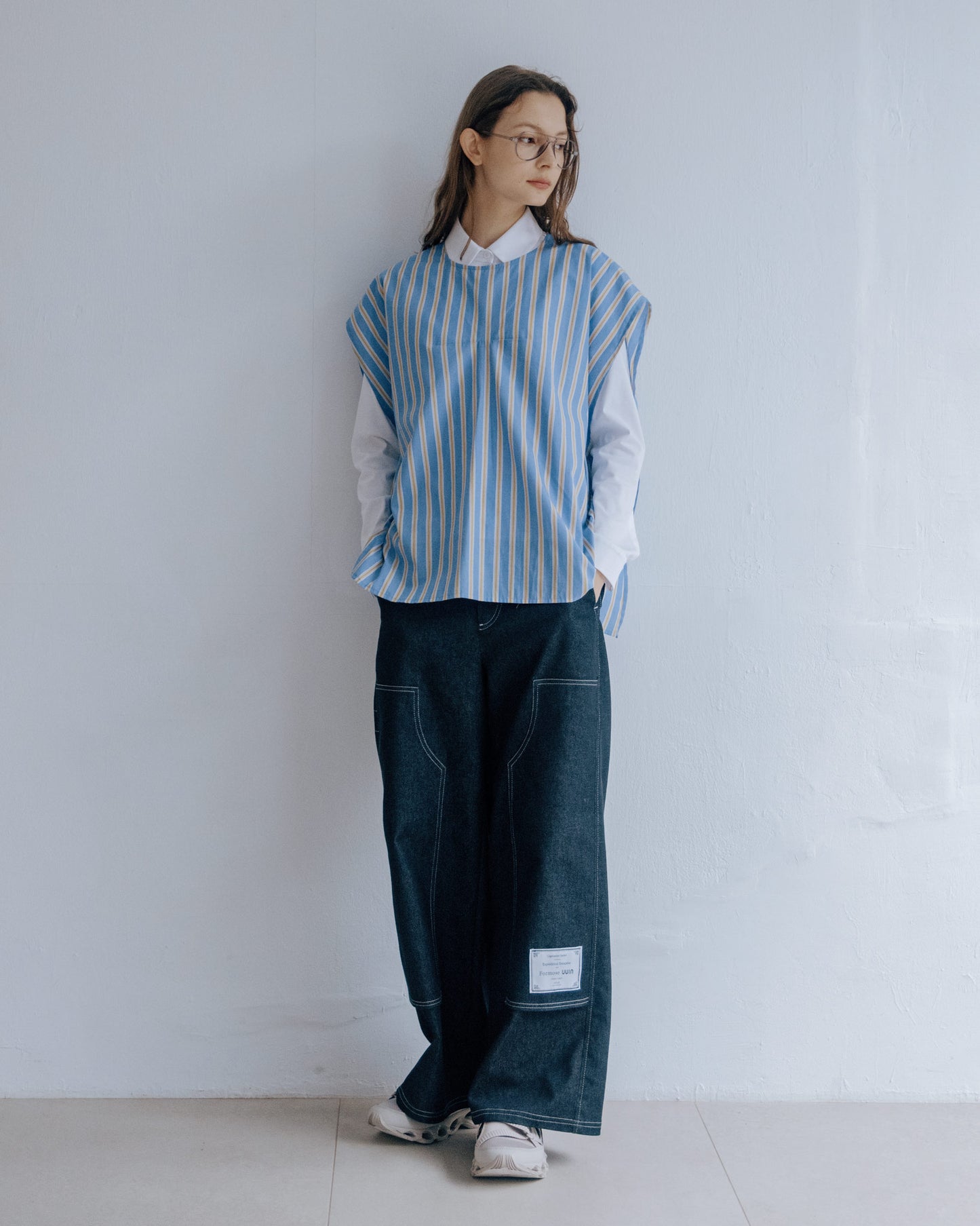 Three-Dimensional Striped Square Top (Blue)