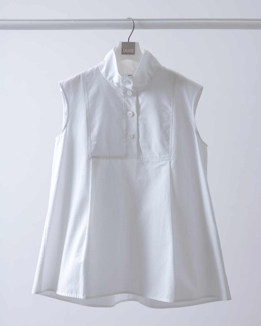 高領活褶A字剪裁上衣(白色)