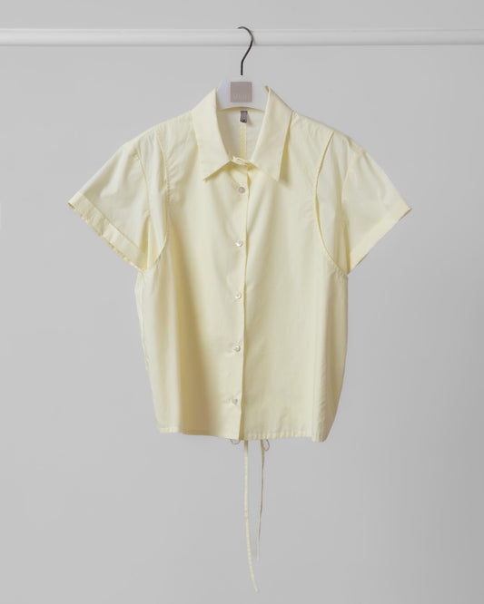 假兩件層次剪裁短袖襯衫(淺黃)