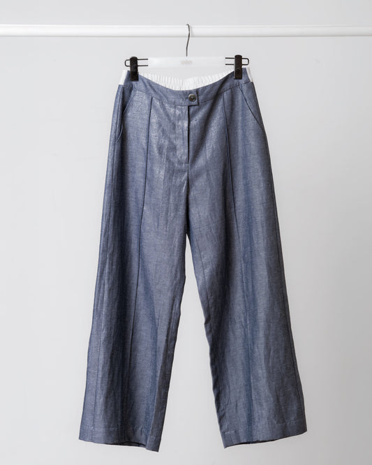 光澤立體車線造型寬褲