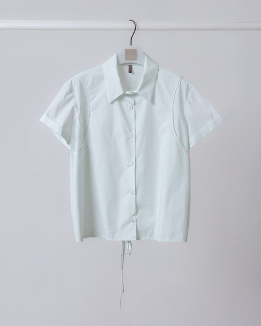 假兩件層次剪裁短袖襯衫(淺藍)