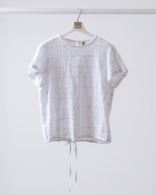 格紋泡泡組織短袖上衣