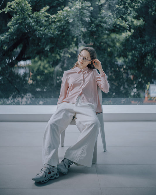 傘擺剪裁長袖針織襯衫(粉色)