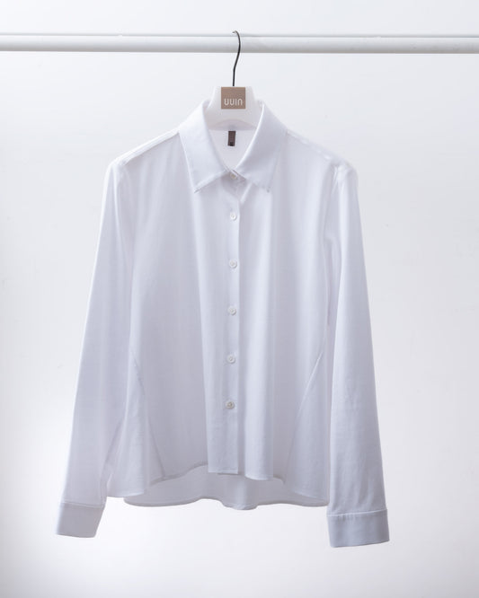 傘擺剪裁長袖針織襯衫(白色)