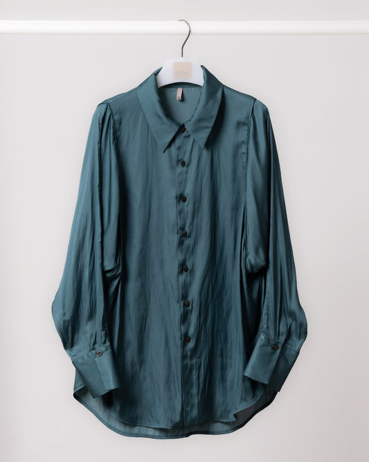 寬版假兩件設計感襯衫(綠色)