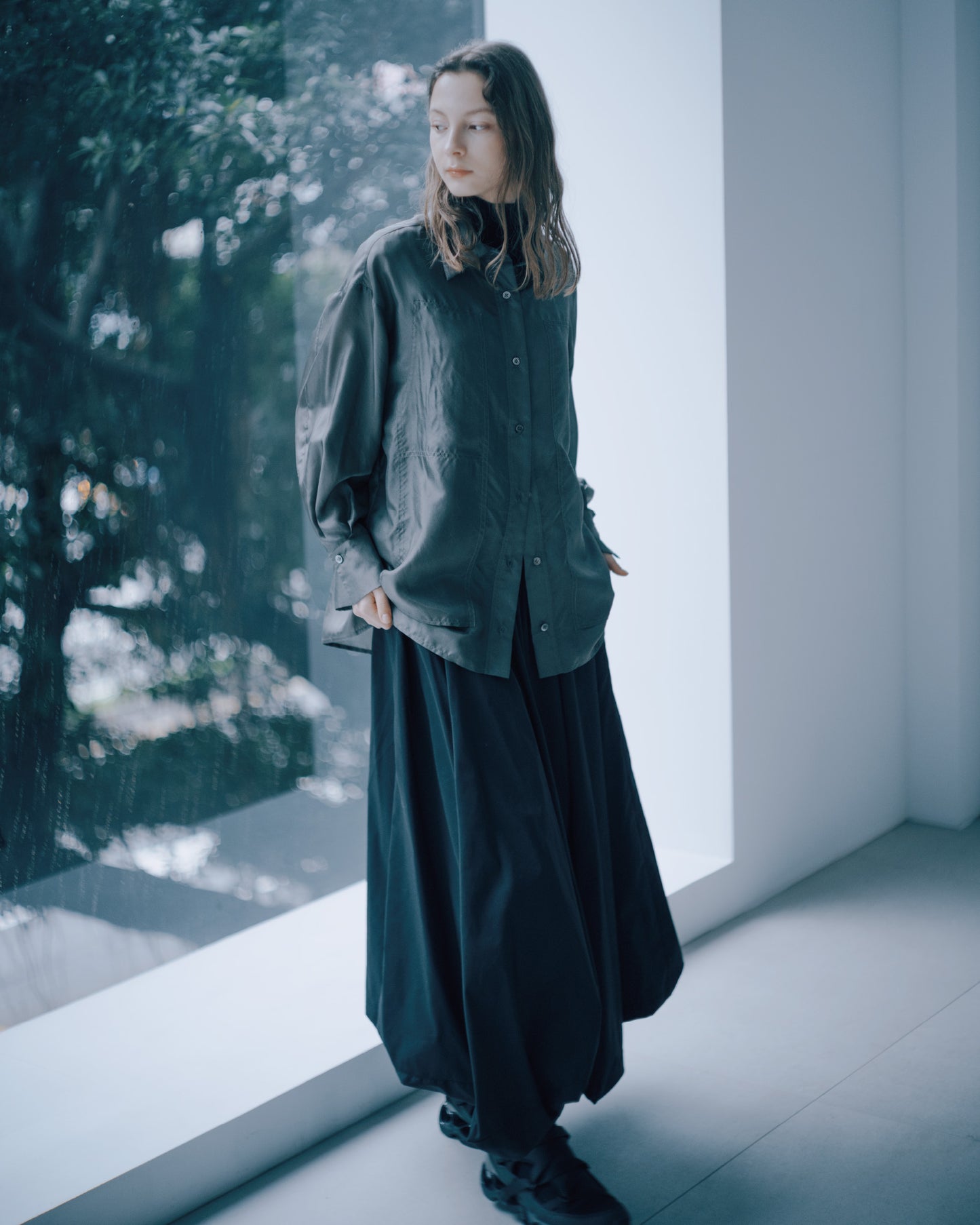 霧光壓線口袋襯衫