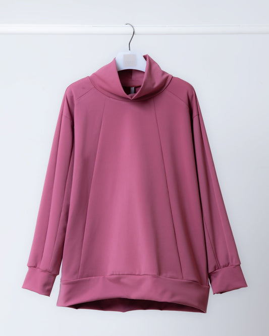 慵懶高領拼接大學T(玫紅)