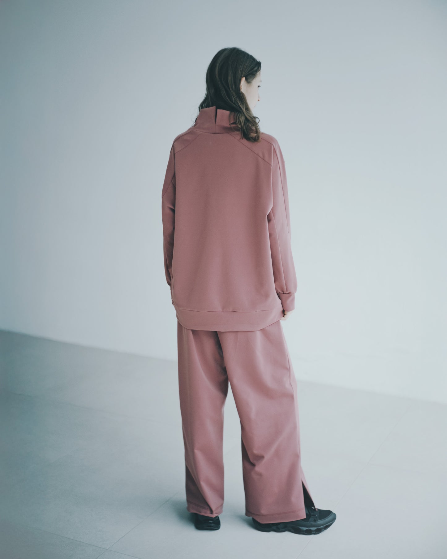 拼接落地寬褲(磚紅)