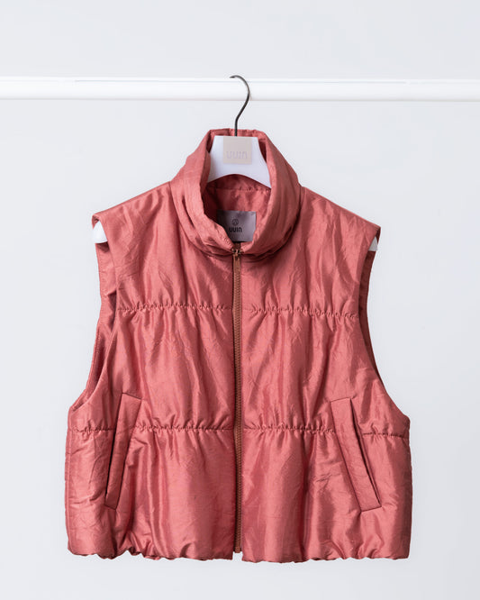 高領短版鋪棉背心(磚紅)