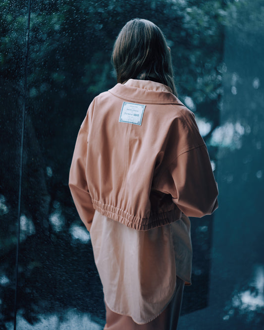 短版翻領牛仔夾克(粉橘)