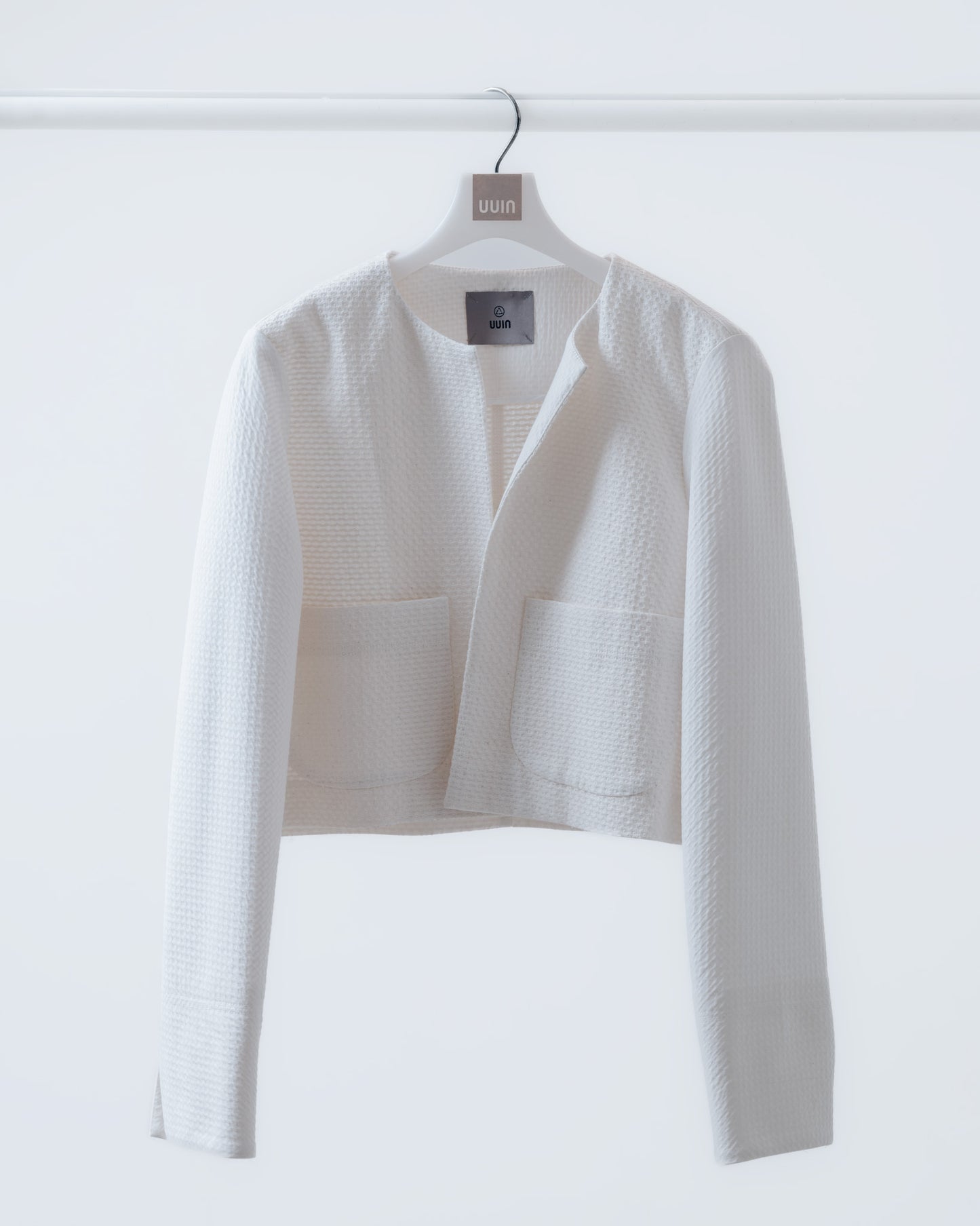 Pure white textured short cardigan jacket