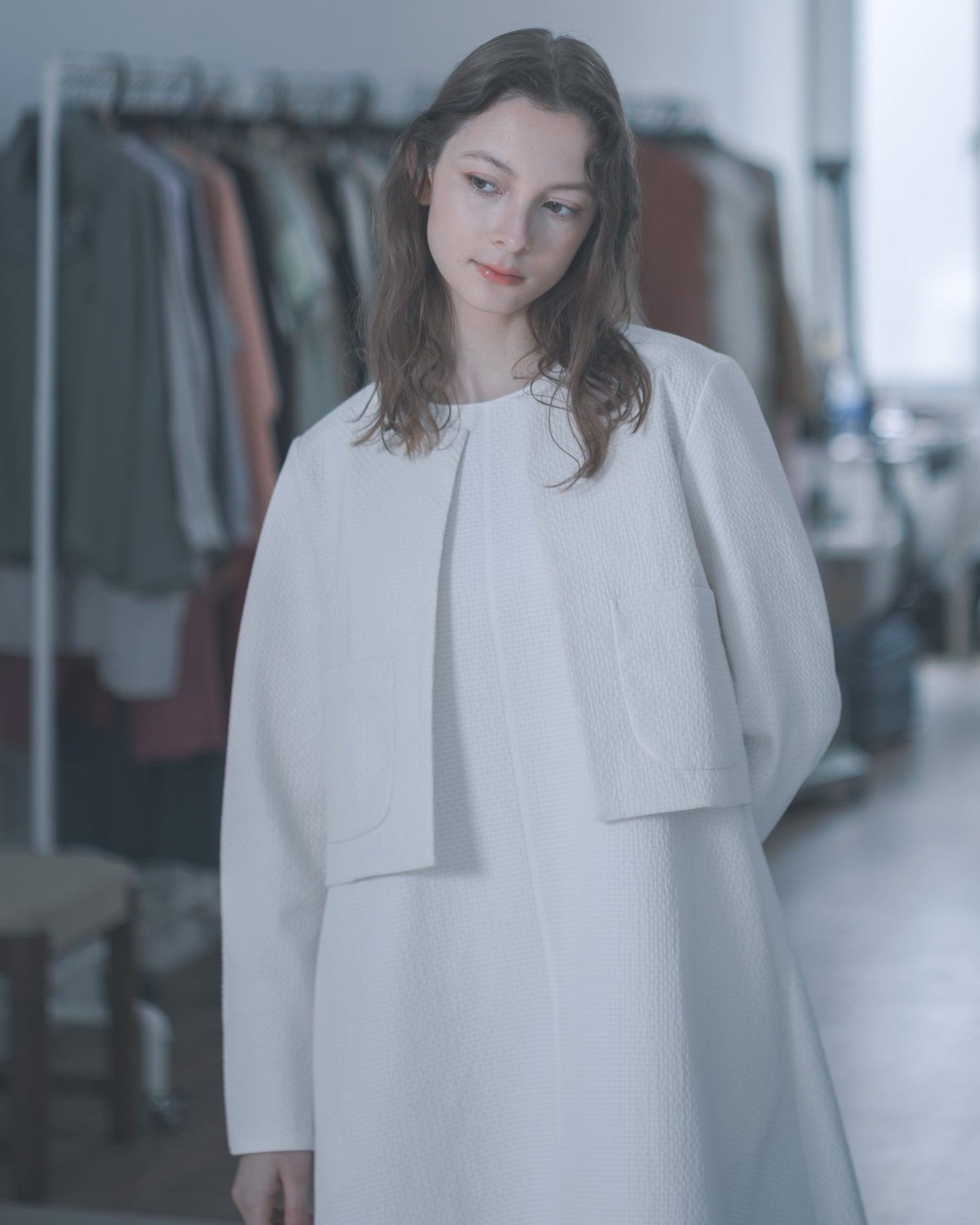 Pure white textured short cardigan jacket