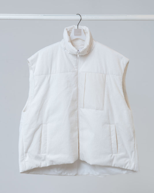 立領燈芯絨鋪棉背心(白色)