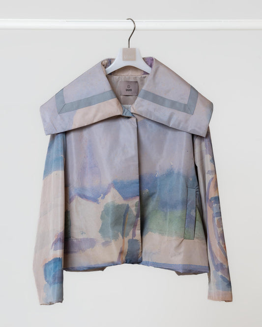 印花水手領短版鋪棉外套