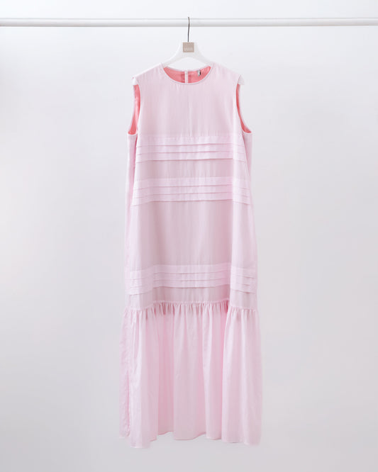 層次褶飾寬鬆長洋裝(粉色)